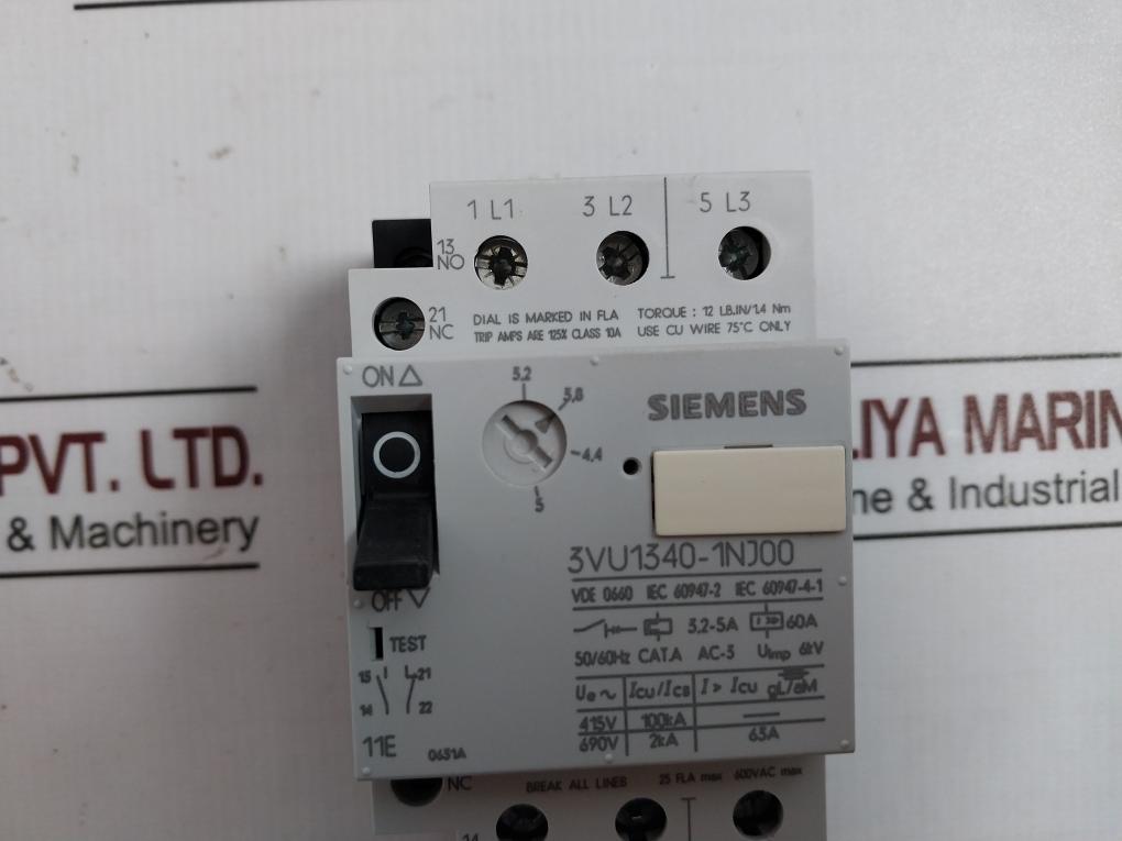 Siemens 3Vu1340-1Nj00 Circuit Breaker For Motor And Line Protection Terminalsiemens 3Vu1340-1Nj00