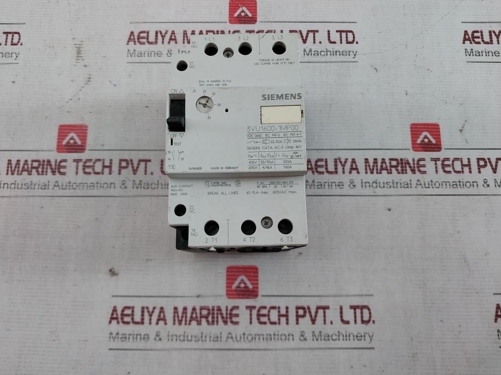 Siemens 3Vu1600-1Mp00 Manually Motor Controller 22–32A 600Vac Max