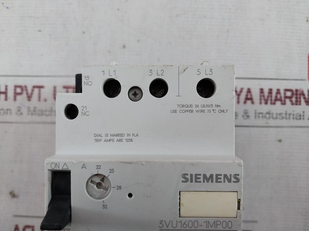 Siemens 3Vu1600-1Mp00 Manually Motor Controller 22–32A 600Vac Max