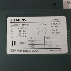 Siemens 3Wb1561 0Jb05 0Aa1 Panel Cover 2000A 50/60Hz 55 Ka Cat. B