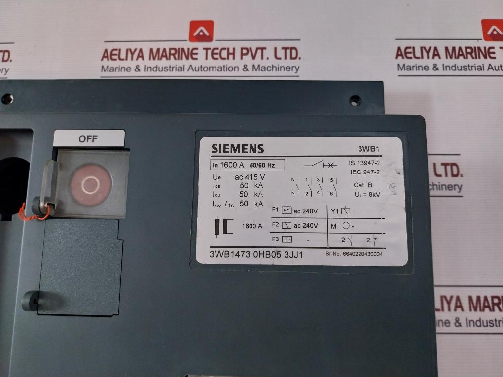 Siemens 3Wb1 Air Circuit Breaker Panel Cover 1600 A