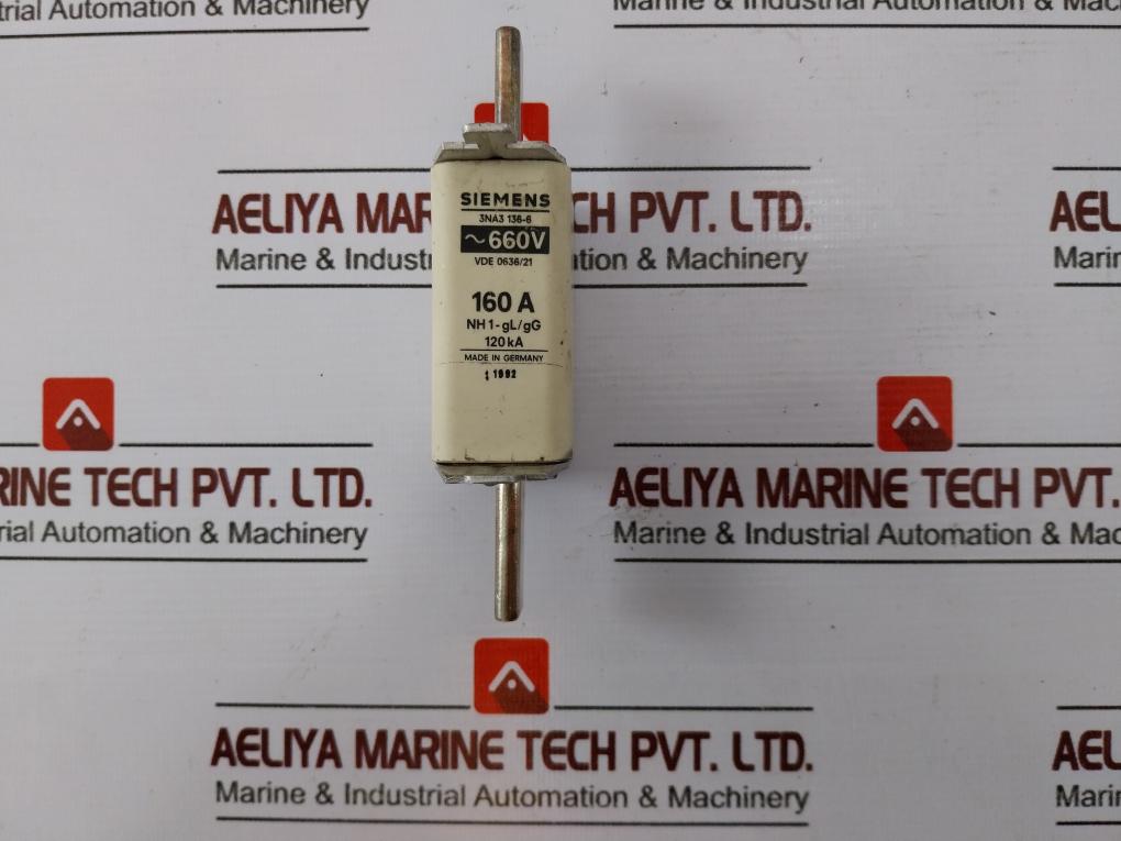 Siemens 3NA3 136-6 ~660V 160A VDE 0636/21 NH 1-GL/GG Fuse
