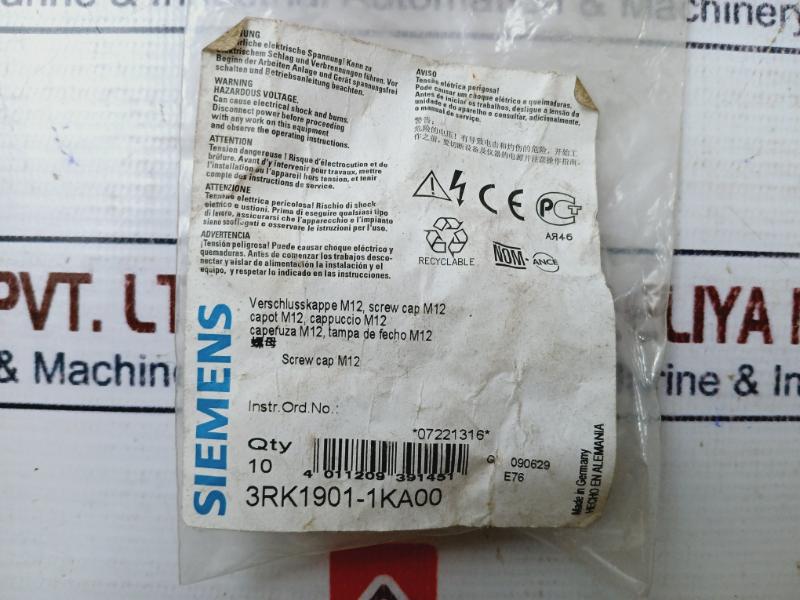 Siemens 3rk1901-1ka00 M12 Screw Cap (G/ 090629) (1pack = 10pcs)