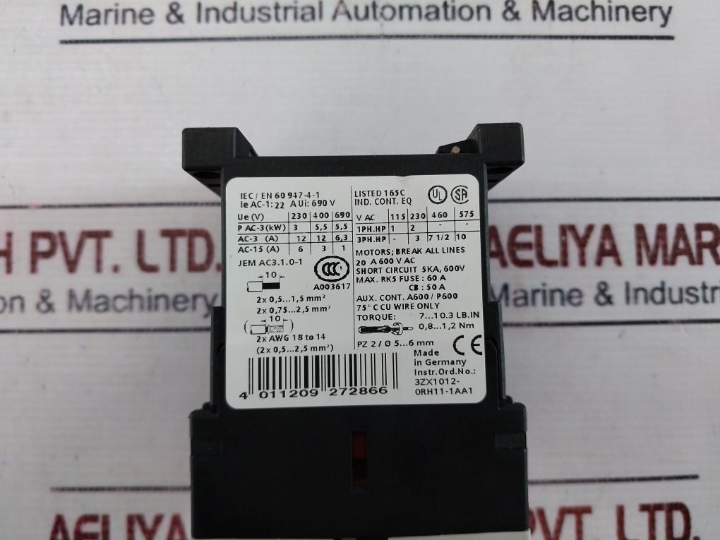 Siemens 3rt1017-1bb41 Sirius Contactor 24vdc