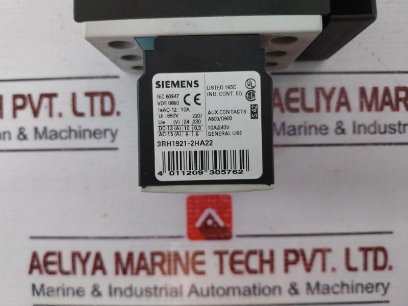 Siemens 3Rt1026-3B 0 Power Contactor W/ 3Rh1921-2Ha22 Auxiliary Switch Block