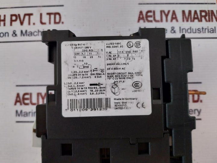 Siemens 3Rt1026-3B 0 Power Contactor W/ 3Rh1921-2Ha22 Auxiliary Switch Block