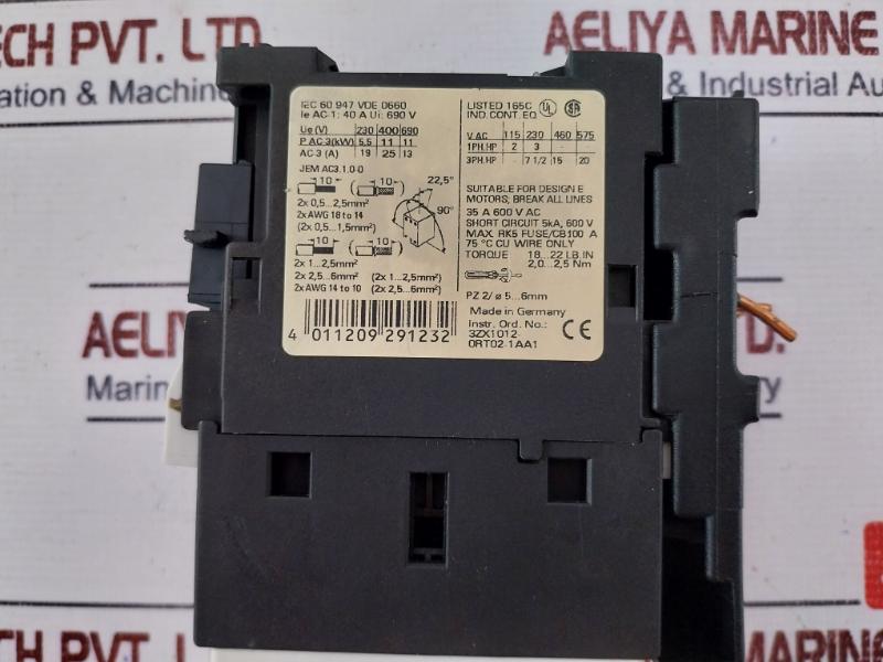 Siemens 3Rt1026-3B 0 Power Contactor W/ 3Rh1921-2Ha22 Auxiliary Switch Block 10A