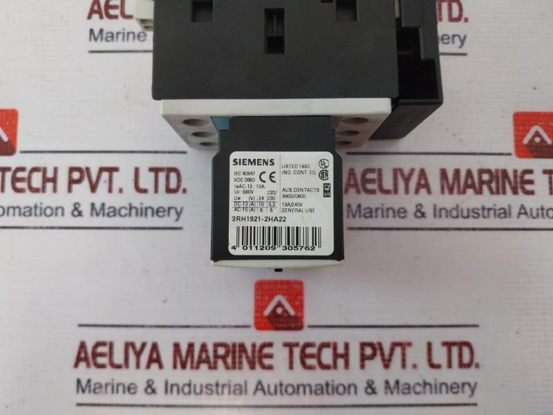 Siemens 3rt1026-3b..0 Power Contactor W/ Auxiliary Switch Block 3rh1921-2ha22