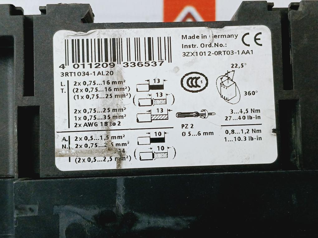 Siemens 3rt1034-1al20 Sirius Contactor 690v 50/60hz