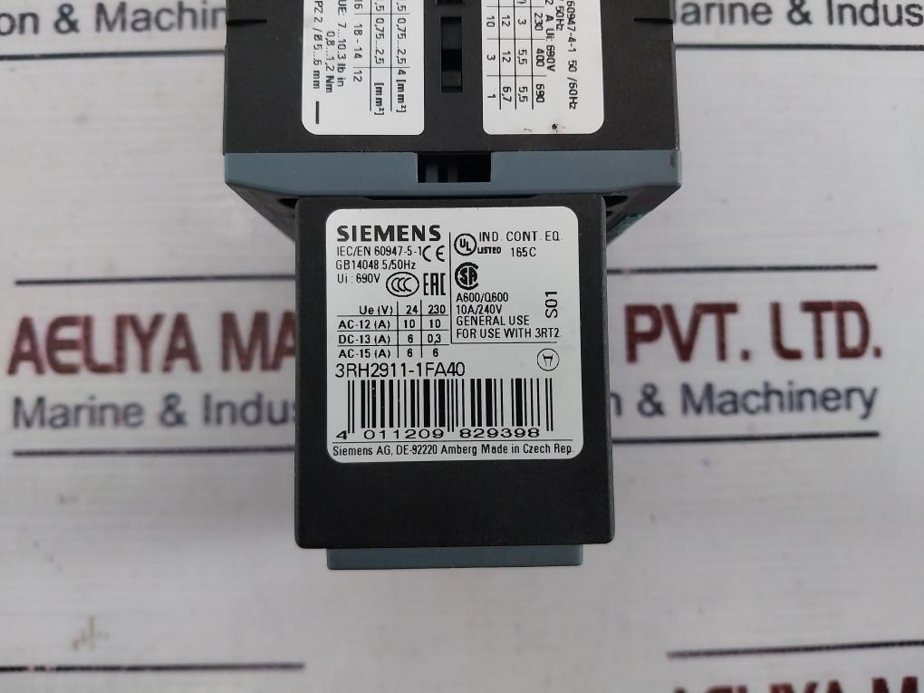Siemens 3rt2017-1bb41 Contactor W/ 3rh2911-1fa40 Switch Block, 3rt2916-1lm00
