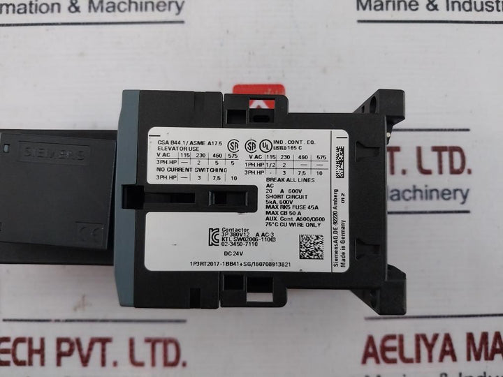 Siemens 3rt2017-1bb41 Contactor W/ 3rh2911-1fa40 Switch Block, 3rt2916-1lm00
