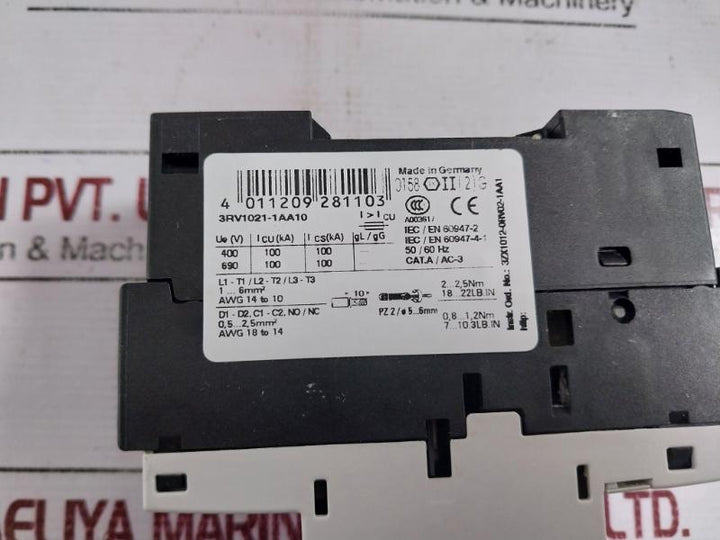 Siemens 3rv1021-1aa10 Circuit Breaker Size S0 For Motor Protection Class 10