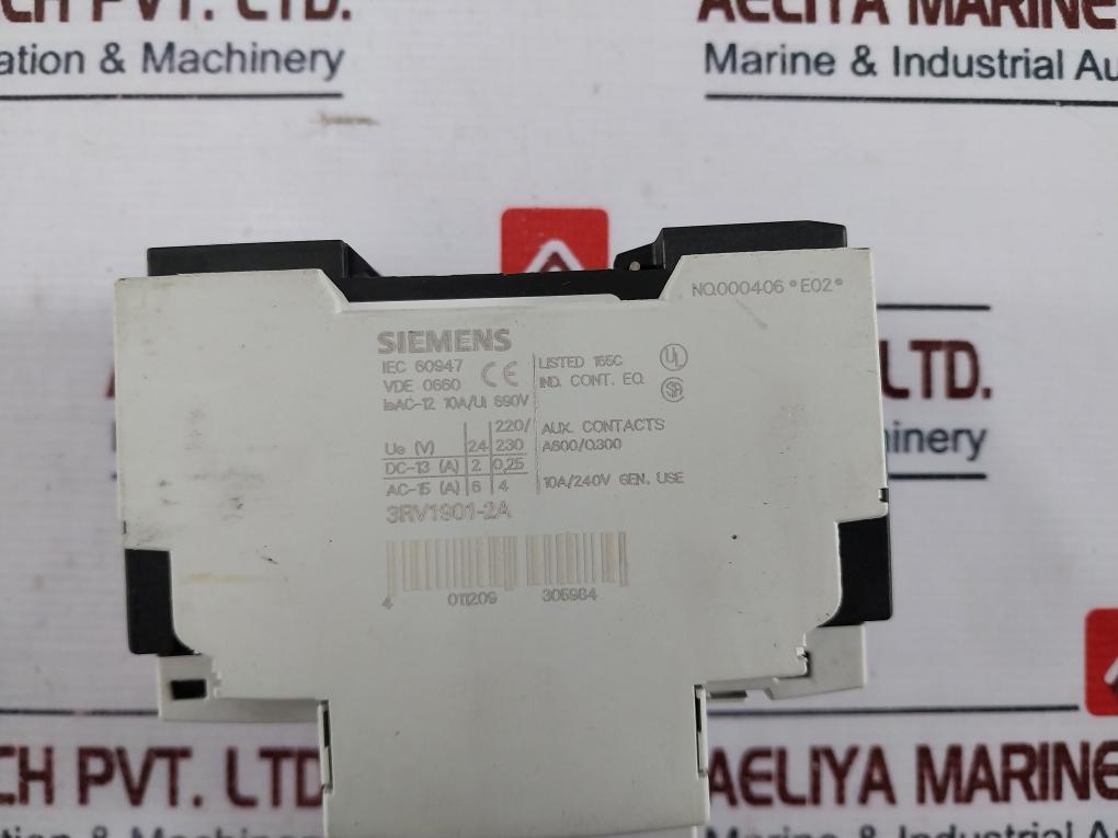 Siemens 3RV1021-1GA10 Circuit Breaker W/ 3RV1901-2A Aux Contact Switch 50/60Hz