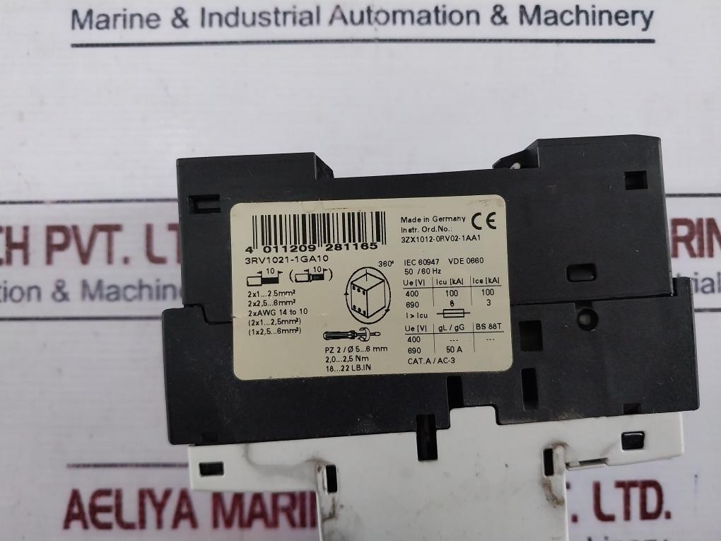 Siemens 3rv1021-1ga10 Sirius 3r Manual Circuit Breaker 76a 50/60hz