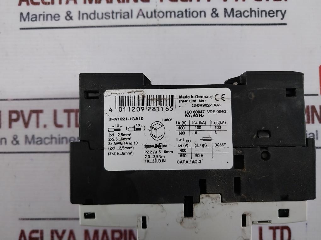 Siemens 3Rv1021-1Ga10 Sirius Manual Protection Circuit Breaker Class 10 82A