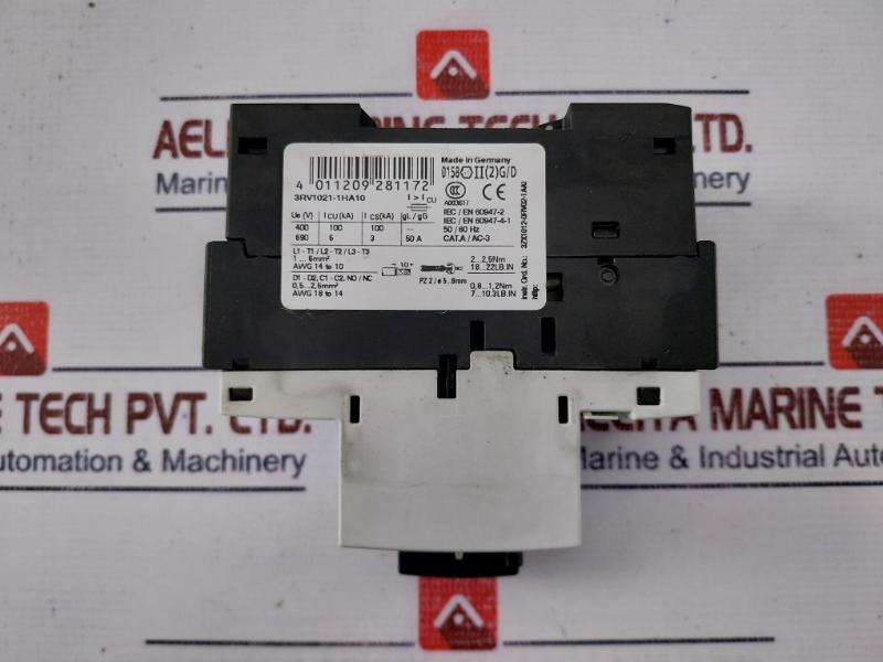 Siemens 3rv1021-1ha10 Circuit Breaker For Motor Protection 10a 690v 50/60hz