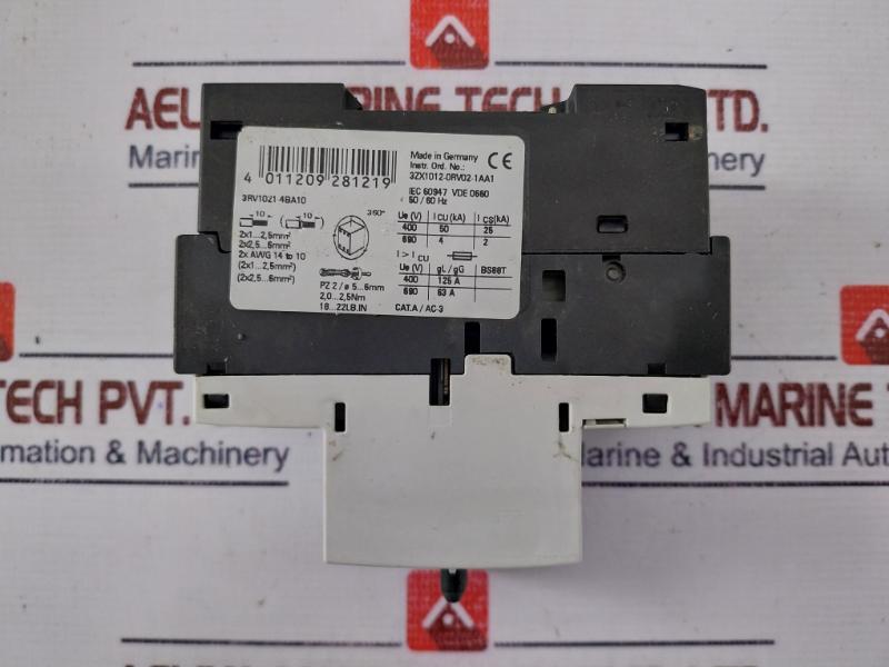 Siemens 3rv1021-4ba10 Circuit Breaker For Motor Protection 50/60hz 10a 690v