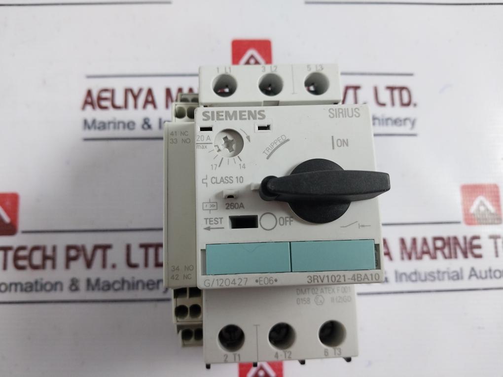 Siemens 3rv1021-4ba10 Circuit Breaker With Auxiliary Switch