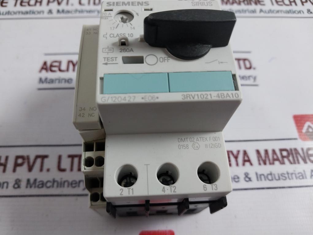 Siemens 3rv1021-4ba10 Circuit Breaker With Auxiliary Switch