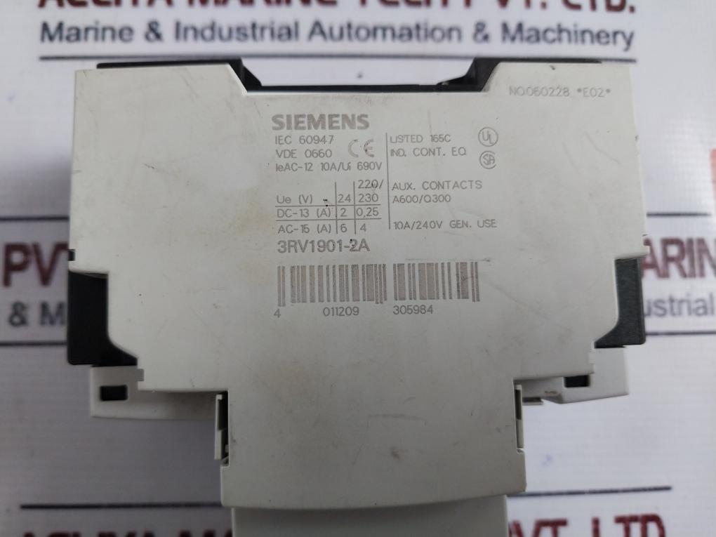 Siemens 3rv1021-4ba10 Circuit Breaker With Auxiliary Switch