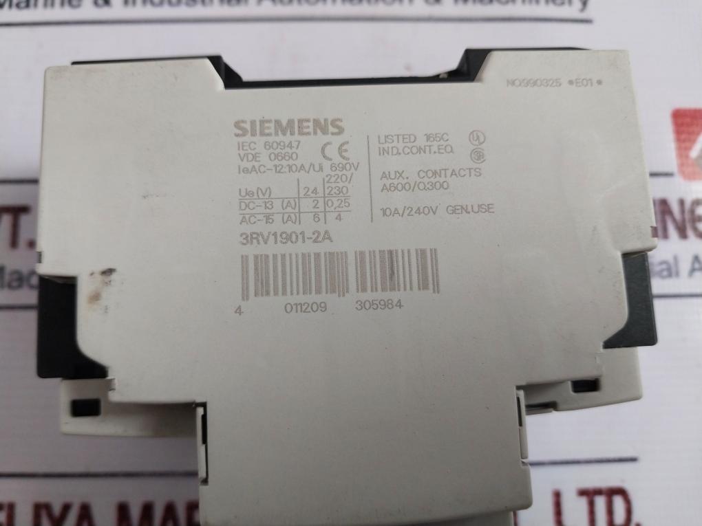 Siemens 3rv1021-4ba10 Circuit Breaker With Auxiliary Switch 75°c