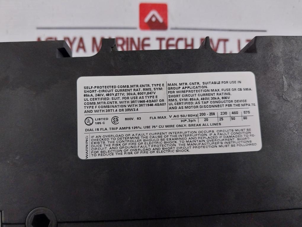 Siemens 3rv1041-4ja10 Circuit Breaker Size S3 For Motor Protection