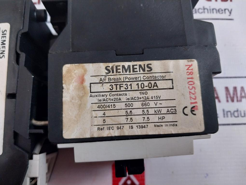 Siemens 3TF31 10-0A Air Break (Power) Contactor With 3UA50 00-1F Overload Relay
