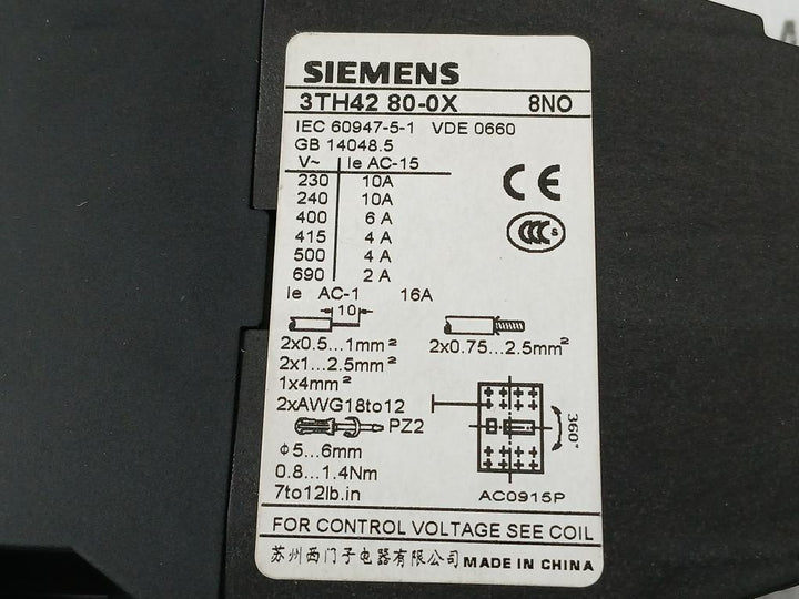 Auxiliary Contactor 3Th4280-0X2N Ac Siemens 220V 50Hz/60Hz