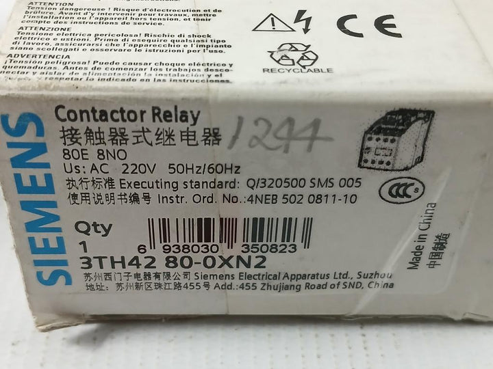 Auxiliary Contactor 3Th4280-0X2N Ac Siemens 220V 50Hz/60Hz