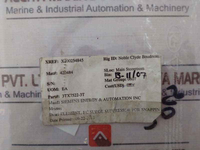 Siemens 3tx7522-3t Surge Suppressor Rc Element For Snapping