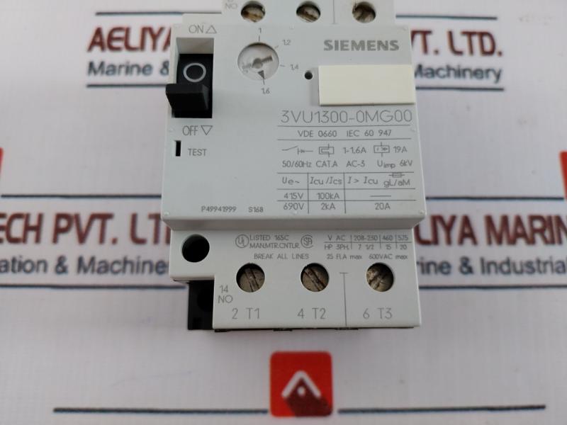 Siemens 3vu1300-0mg00 Circuit Breaker For Motor Protection 600vac Max 50/60hz