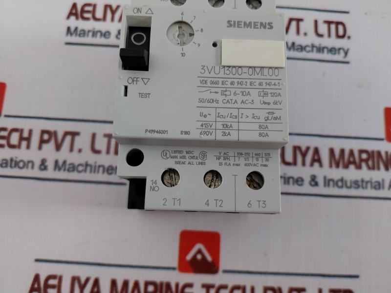 Siemens 3vu1300-1ml00 Circuit Breaker For Motor Protection 600vac Max 50/60hz