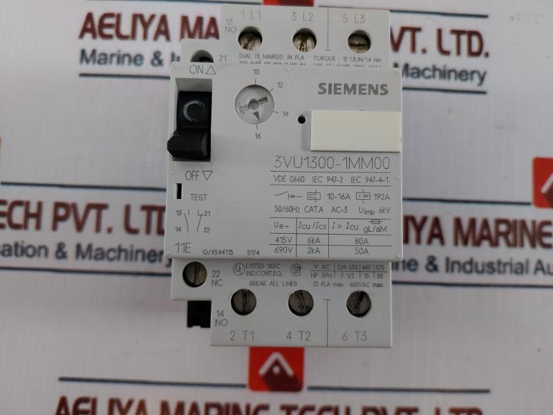 Siemens 3Vu1300-1Mm00 Circuit Breaker For Motor Protection 600Vac Max