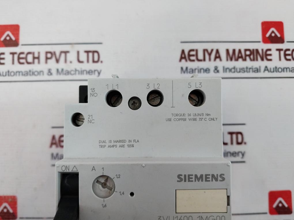 Siemens 3vu1600-1mg00 Motor Protective Circuit Breaker Cat. A 600vac 50/60hz