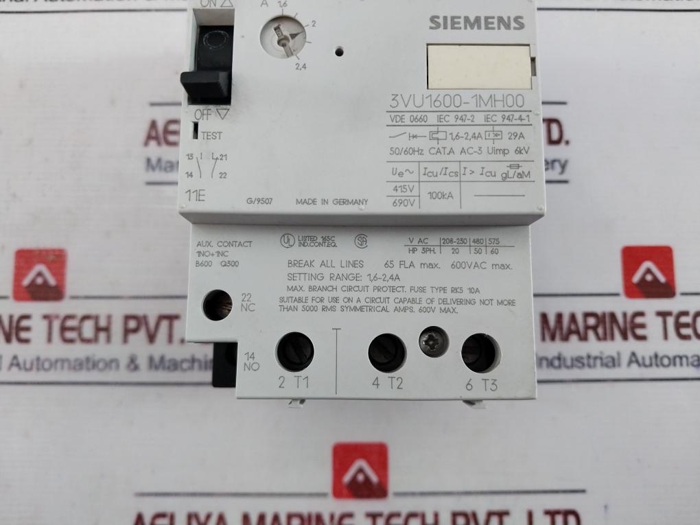 Siemens 3vu1600-1mh00 Manual Motor Circuit Breaker Cat A 50/60hz