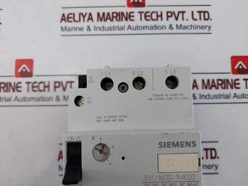 Siemens 3vu1600-1mk00 Circuit Breaker Cat A 600vac 50/60hz