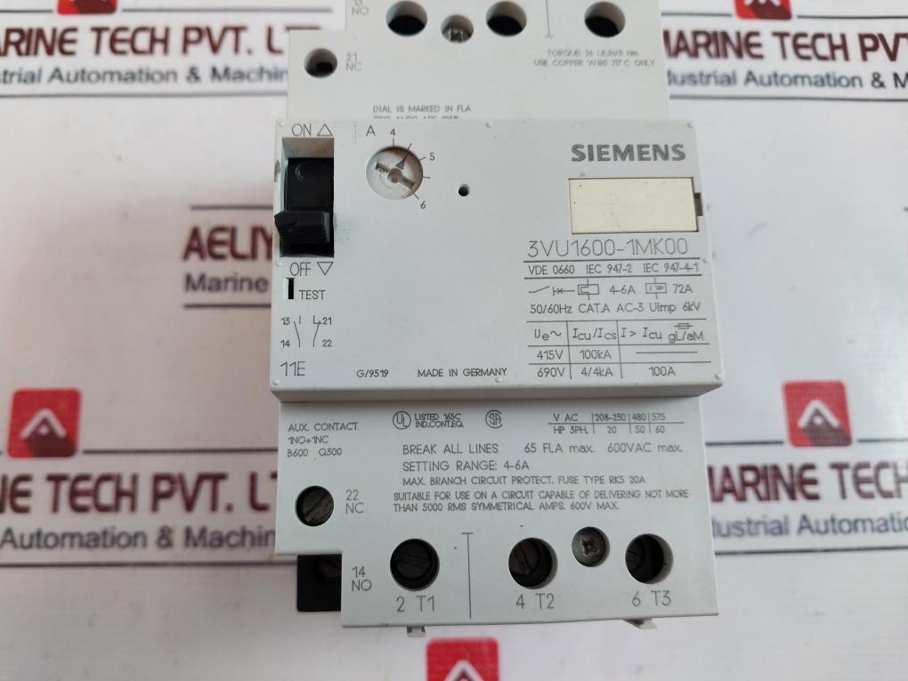 Siemens 3VU1600-1MK00 Circuit Breaker For Motor Protection 50/60Hz