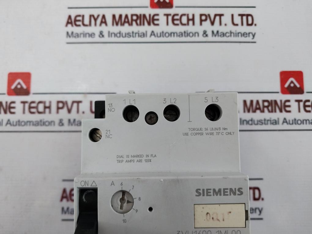 Siemens 3vu1600-1ml00 Circuit-breaker Cat. A 6-10a 600vac 50/60hz