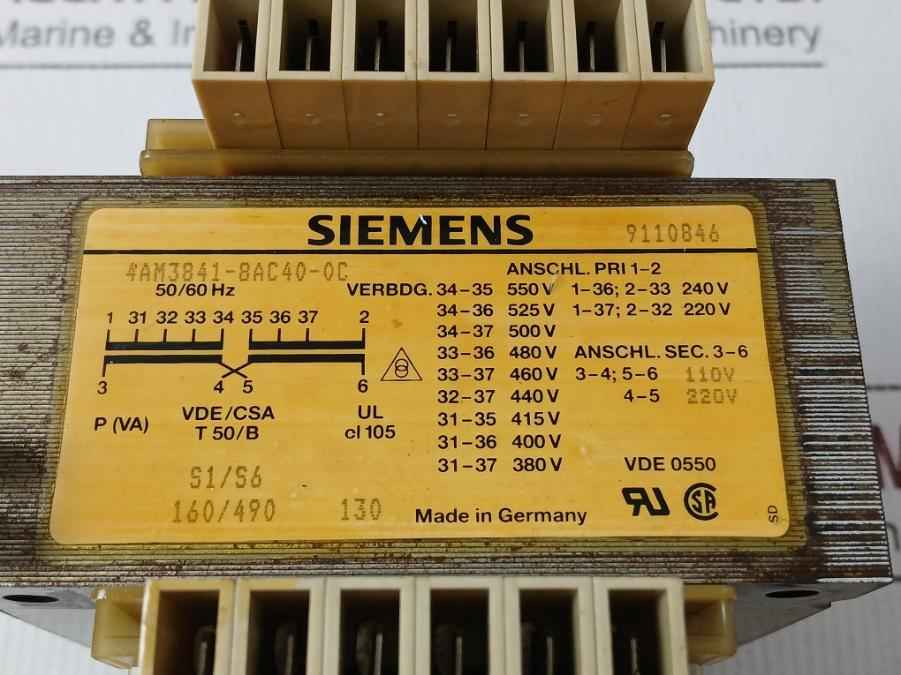 Siemens 4am3841-8ac40-0c Industrial Transformer 50/60hz 9110846