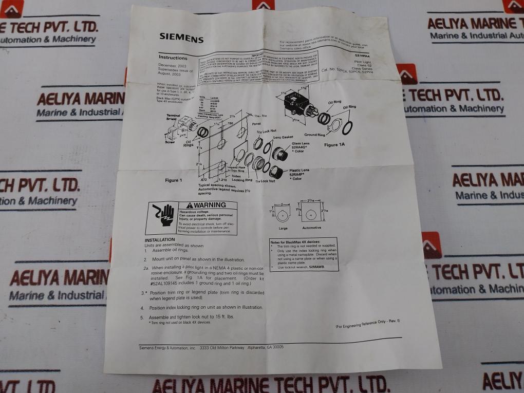 Siemens 52Pa4D2 Red Plastic Lens Illuminated Pilot Light 24 Ac-dc