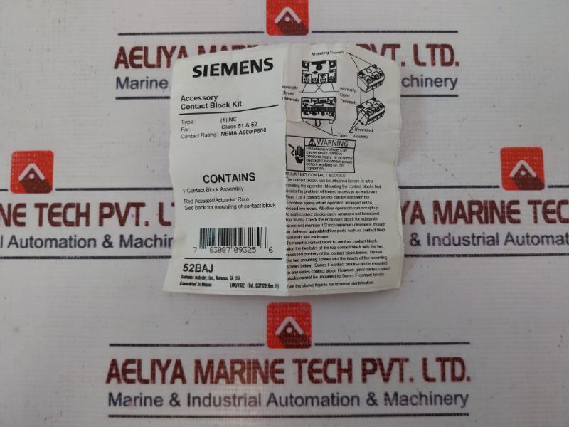 Siemens 52baj Actuator/indicator Component Contact Block 660 V