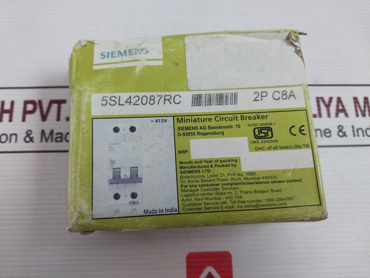 Siemens 5Sl42087Rc Miniature Circuit Breaker 2P C8A 2C08A Is/Iec60898-1