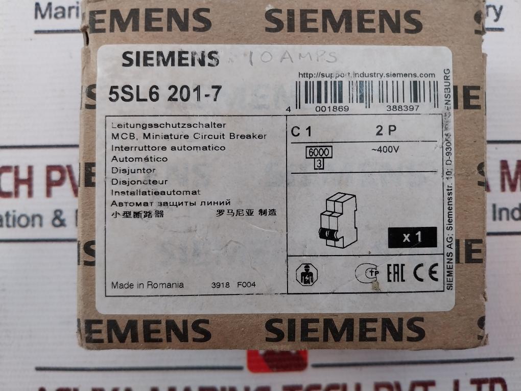 Siemens 5Sl6201-7 Miniature Circuit Breaker 400V 10A