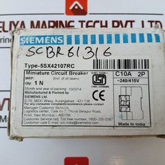Siemens 5Sx42107Rc Miniature Circuit Breaker 240/415V C10 2-pole