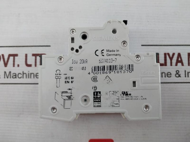 Siemens 5Sy4110-7 Auxiliary Circuit Breaker C10102J114208 230/400V