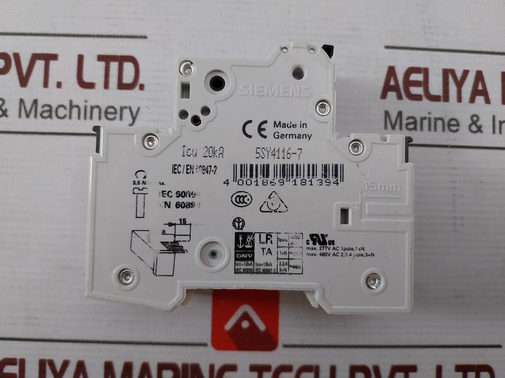 Siemens 5Sy4116-7 Mcb C16 Circuit Breaker 1-pole 230/400V 10Ka