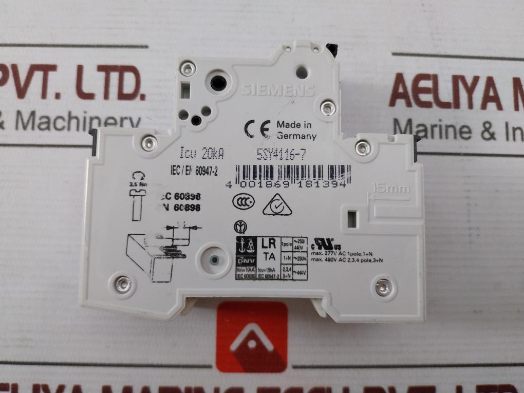 Siemens 5Sy4116-7 Mcb C16 Circuit Breaker 1-pole 230/400V 10Ka