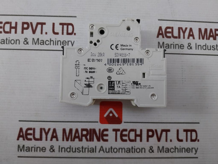 Siemens 5Sy4116-7 Mcb C16 Circuit Breaker 1-pole 230/400V 10Ka
