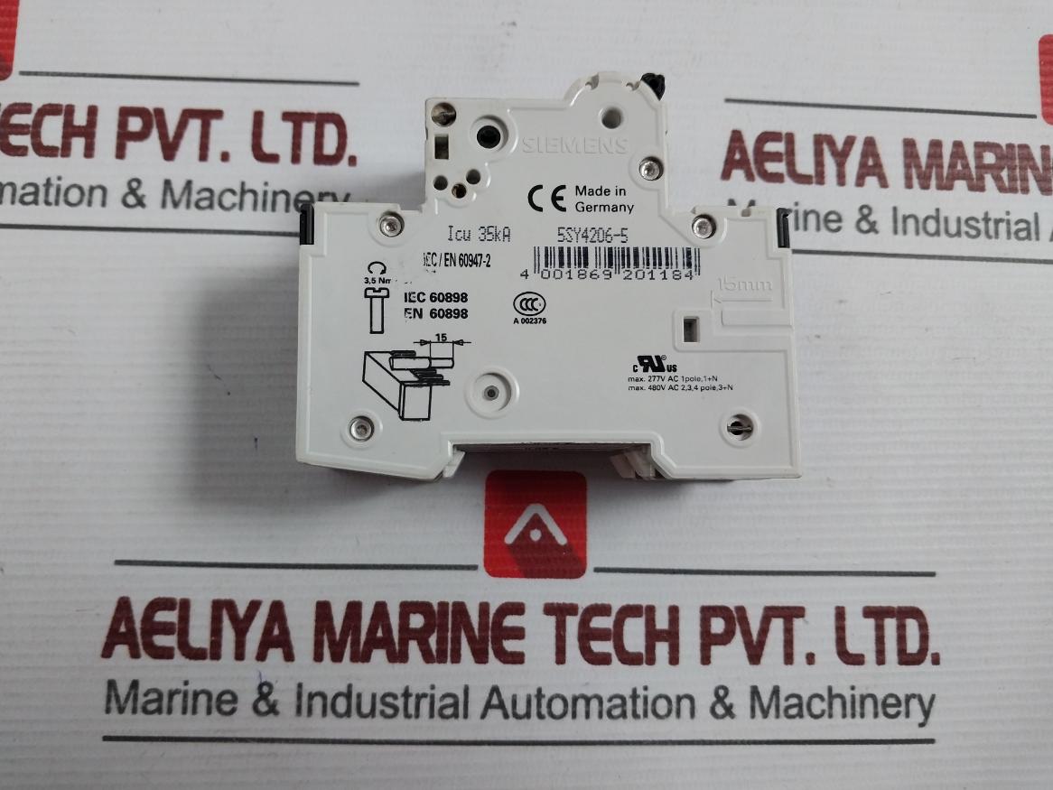 Siemens 5Sy4206-5 Miniature Circuit Breaker 6A 35Ka 400Vac