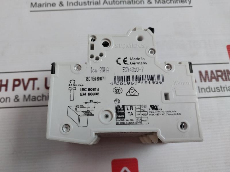Siemens 5Sy4310-7 3-pole Miniature Circuit Breaker 400V 10Ka